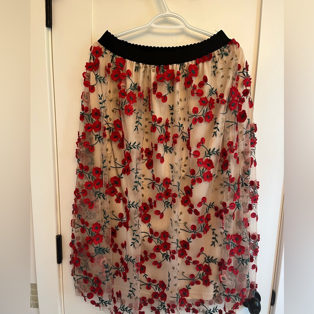 Stunning Floral Embroidered Midi Skirt - medium